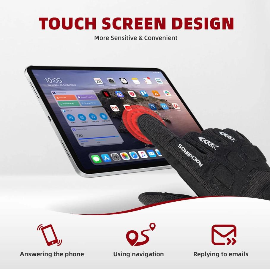 ROCKBROS guantes de ciclismo térmicos de dedos largos guantes MTB unisex hombre protección 3D contra impactos antideslizante con agarre compatibles con pantalla táctil ultraligeros transpirables para ciclismo correr senderismo esquí