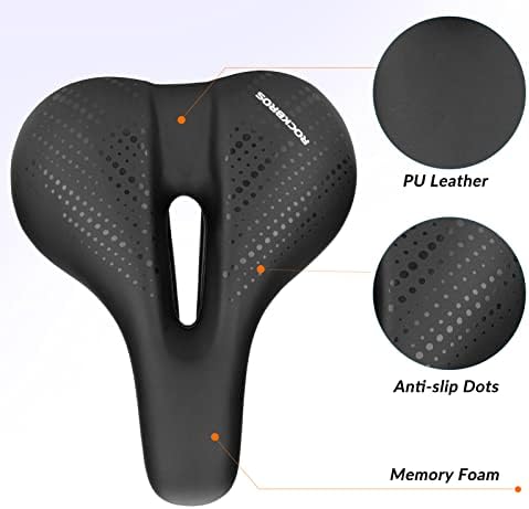 ROCKBROS Sillín de Bicicleta Cómodo Ancho Sillín de Bicicleta Transpirable Hueco Cojín de Espuma Viscoelástica para Bicicleta de Ciudad/Trekking/Carretera/Montaña Hombres Mujeres