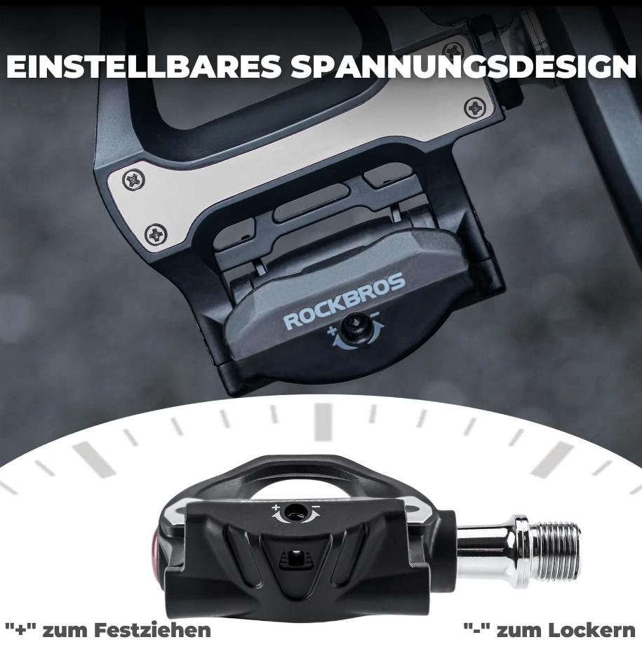 ROCKBROS Pedales SPD tensión ajustable eje de acero CRMO & rodamiento sellado material de nylon robusto incl. clips para bicicleta de carretera competición