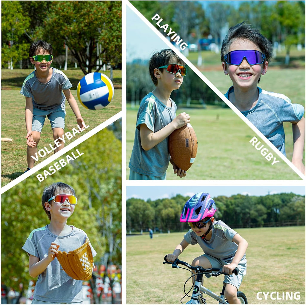 ROCKBROS Gafas de ciclismo para niños Protección UV400 Gafas de sol polarizadas Hechas de material TR90 para una visión óptima y comodidad de uso Visión sin deslumbramiento Diseño ligero y portátil Adecuado para ciclismo y varias actividades al aire libre
