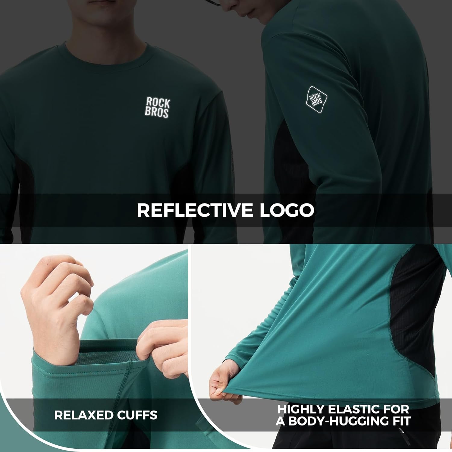 ROCKBROS camiseta de ciclismo para hombre manga larga transpirable de secado rápido con bolsillos para bicicleta de montaña y descenso MTB gris