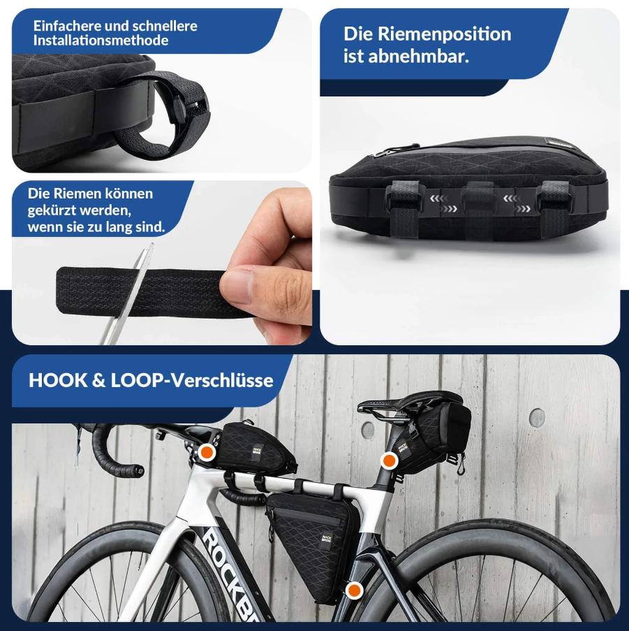 ROCKBROS Bolsa de Bicicleta Set Bolsa de Marco*2+Bolsa de Sillín*1 1.2L con Correa de Hombro Ajustable Multifuncional＆Ligero Instalado de Poliéster de Alta Densidad