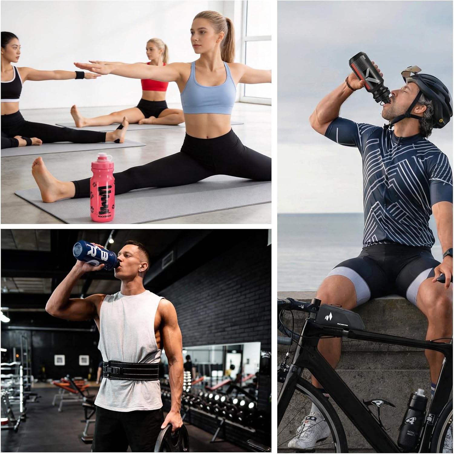 ROCKBROS botella de agua 600 ml a prueba de fugas sin BPA botella deportiva para ciclismo senderismo actividades al aire libre trabajo escuela rosa material PP5 diseño ergonómico