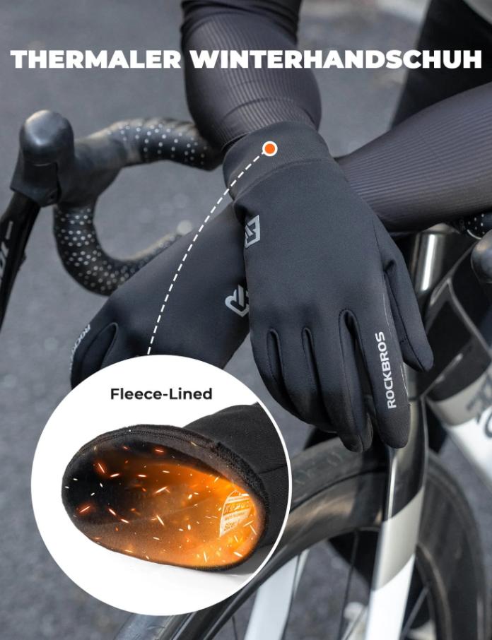 ROCKBROS guantes de ciclismo antideslizantes reflectantes con inserciones térmicas, compatibles con pantalla táctil, para conducción en invierno y bicicleta eléctrica protegete del frío