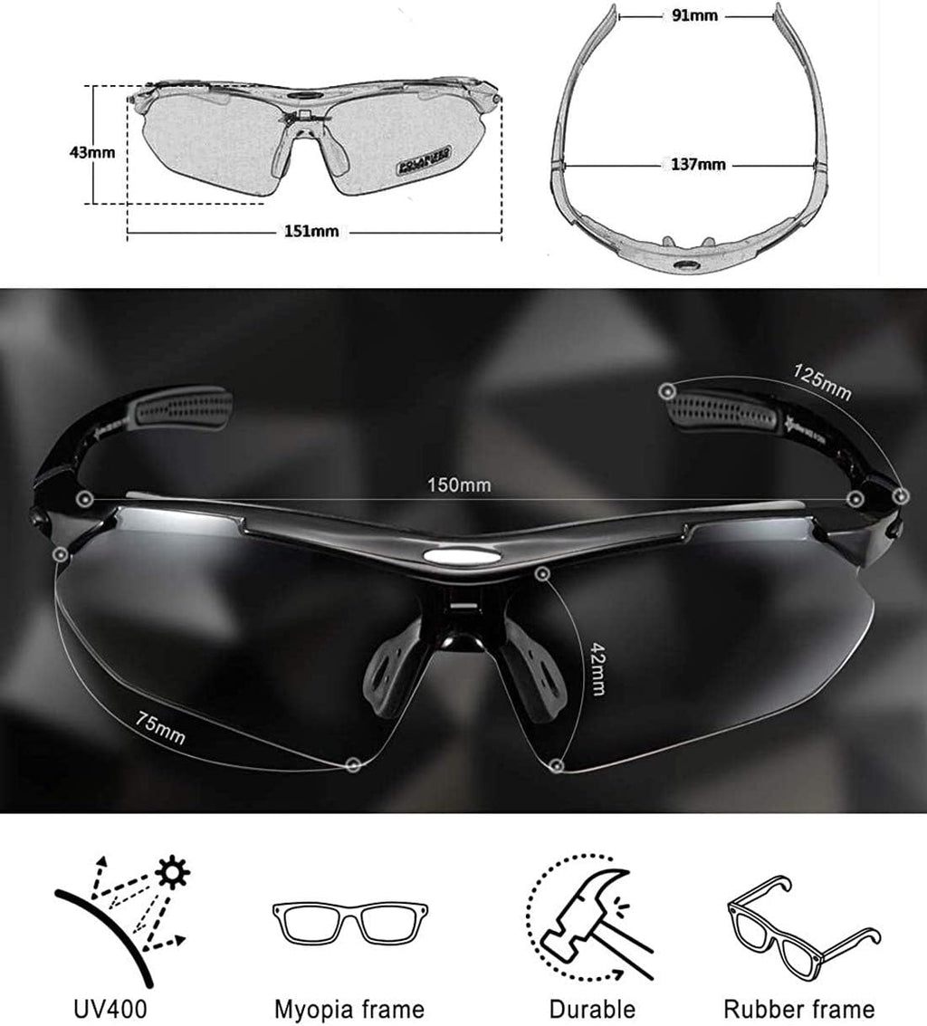 Gafas de ciclismo ROCKBROS polarizadas con 5 lentes intercambiables para mujer y hombre, gafas deportivas para bicicleta, aptas para deportes al aire libre como ciclismo, correr y pesca; gafas de ciclismo estilo ciervo