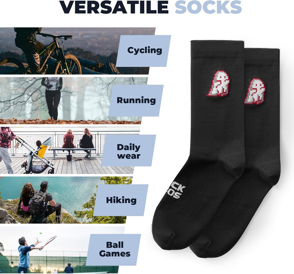 ROCKBROS Calcetines Ciclismo Bicicleta Hombre Mujer, Calcetines Ciclismo Transpirables para Ciclismo, Correr, Fitness, Entrenamiento, Calcetines Cómodos con Talón Reforzado & Tira Antideslizante en el Empeine, 36-46