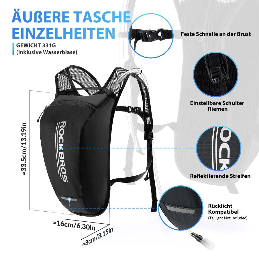 Mochila de hidratación ultraligera ROCKBROS, mochila de ciclismo con sistema de hidratación de 2 l