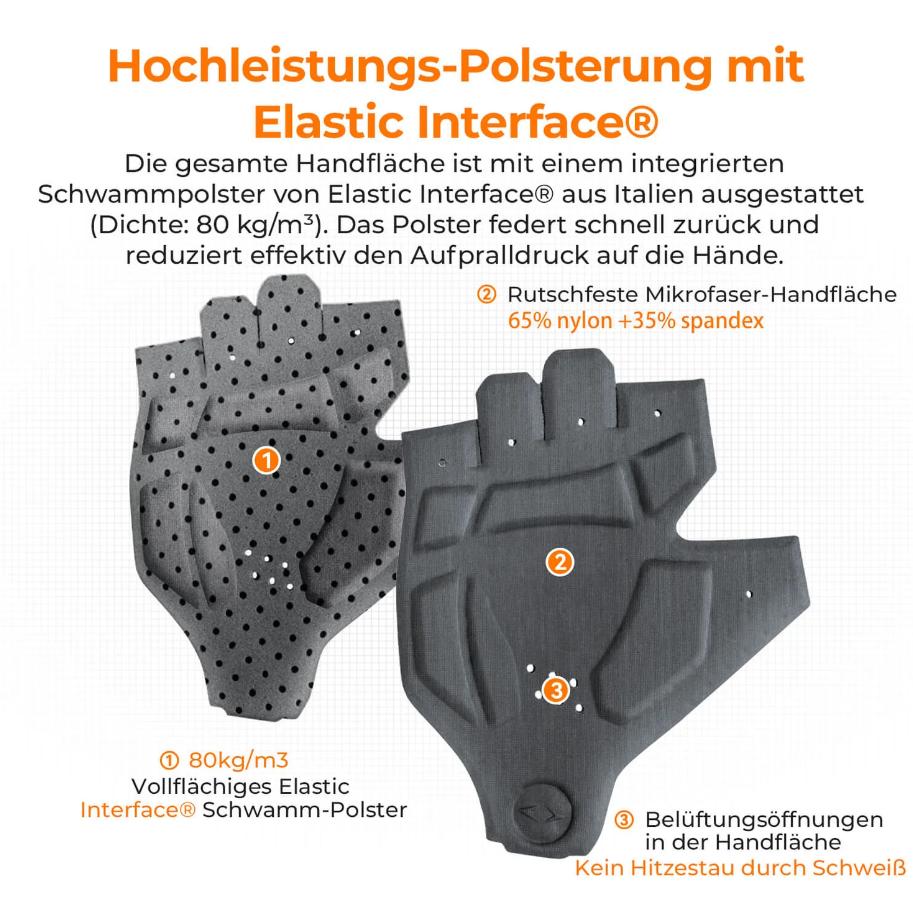 Guantes de Ciclismo de Medio Dedo Elásticos Interface - Cojín de Espuma de Alta Densidad Italiana, Diseño 3D Ergonómico, Ventilación Integral, Palma Antideslizante, Tiras de Liberación Rápida & Cobertura Extendida del Muñec