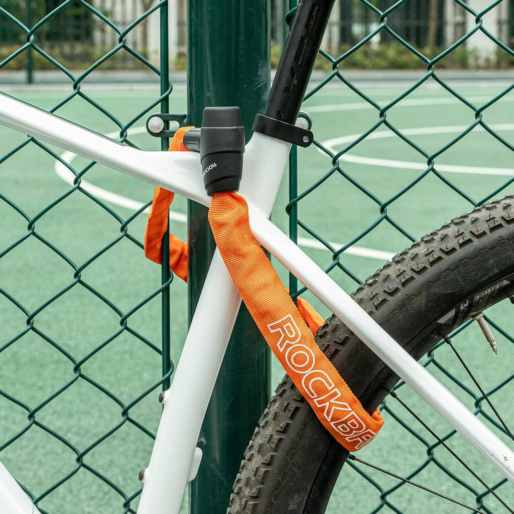ROCKBROS Cerradura de Bicicleta 95cm/15.61mm Cerradura de Bicicleta Cadena Nivel de Seguridad Alta con 2 Llaves Cubierta Impermeable para Bicicleta, Motocicleta, Bicicleta Eléctrica