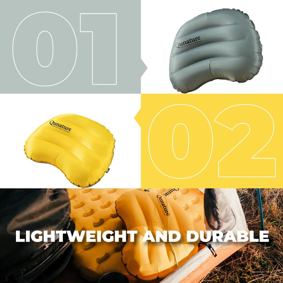 ROCKBROS Qunature cojín de camping ultraligero y inflable 70G 20D nylon Ripstop para senderismo y escalada al aire libre soporte ergonómico para la nuca núcleo de aire estable