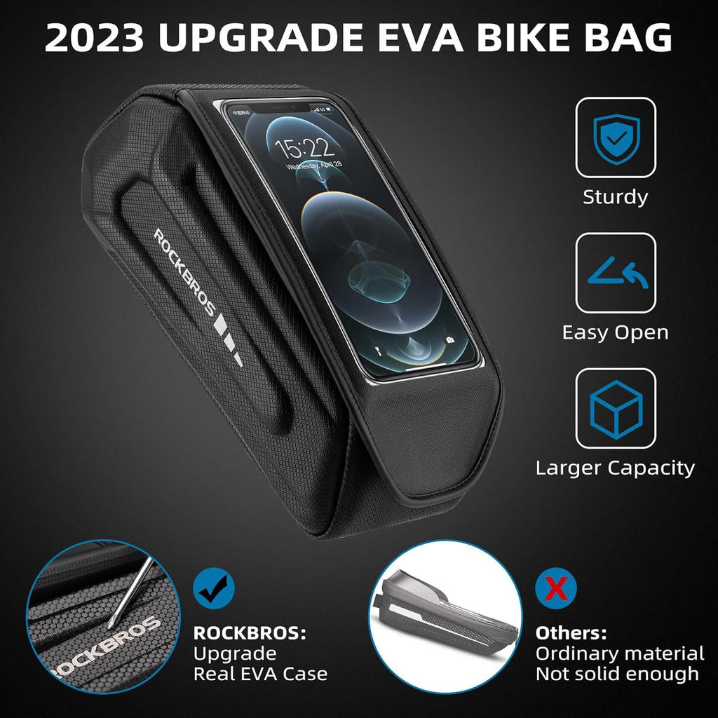 ROCKBROS Bolsa de Bicicleta Impermeable Funda de Movil para Smartphone de 6.8 inch Materiales de Alta Calidad Ventana TPU Poliéster & PU Exterior Capacidad de 1.7l Diseño de Logo Reflectante