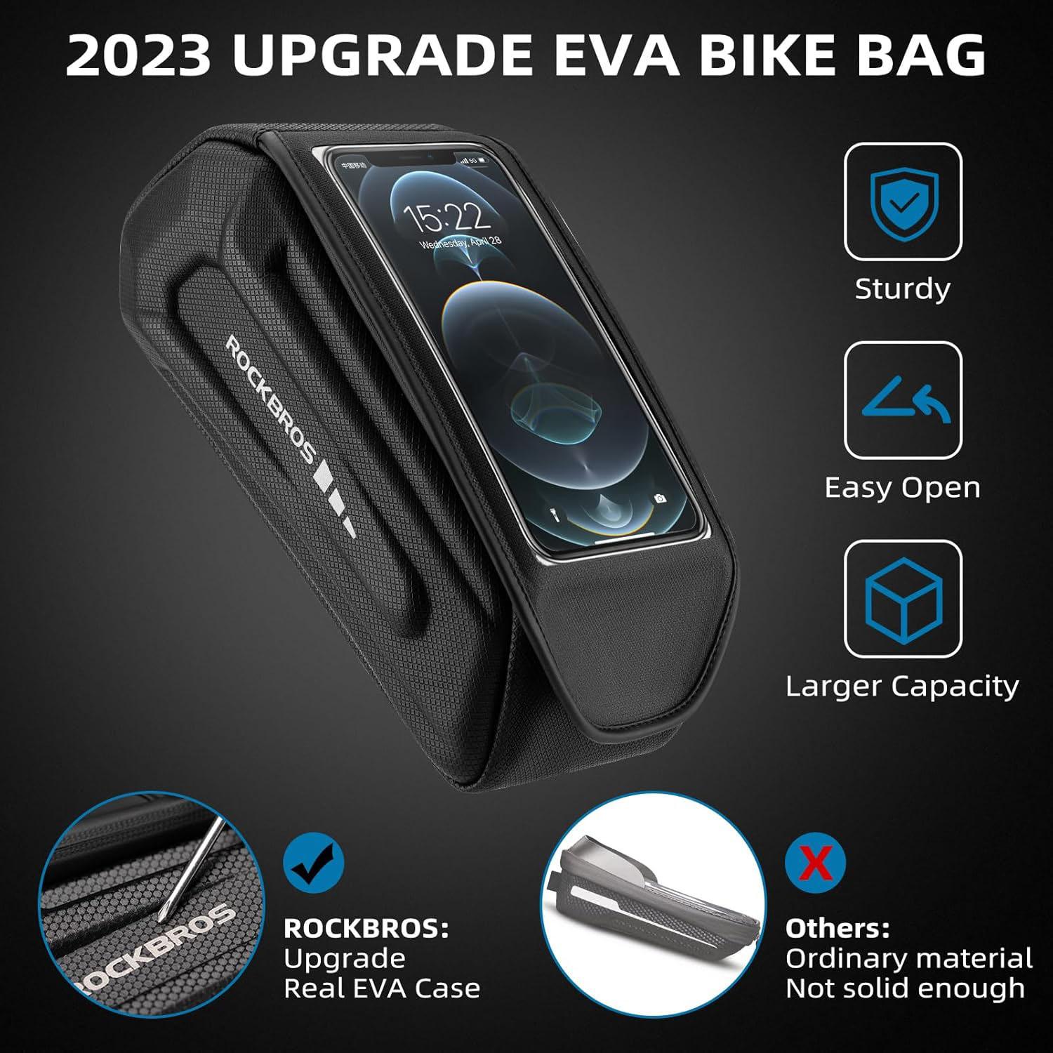 ROCKBROS Bolsa de Bicicleta Impermeable Funda de Movil para Smartphone de 6.8 inch Materiales de Alta Calidad Ventana TPU Poliéster & PU Exterior Capacidad de 1.7l Diseño de Logo Reflectante