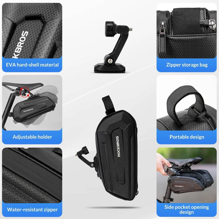 ROCKBROS Bolsa de Bicicleta 3D Carcasa Rígida 1,8L con Cierre Rápido & Paneles Reflectantes Impermeable & Seguridad Nocturna de Material PU de Alta Calidad