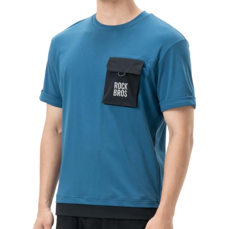 ROCKBROS camiseta de ciclismo de montaña para hombre de manga corta con bolsillo frontal magnético, transpirable y de secado rápido, para MTB, BMX, motocross y descenso (downhill).