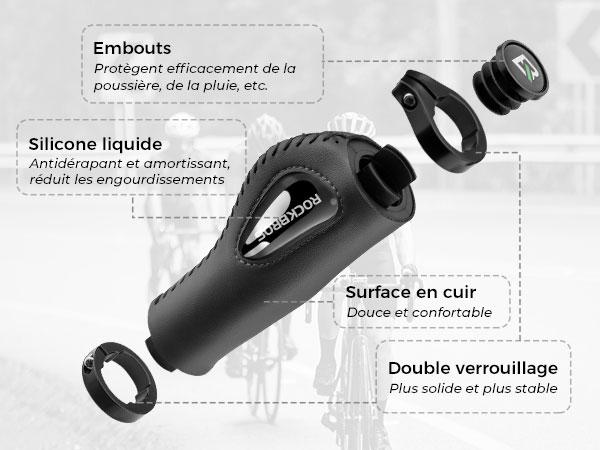 ROCKBROS empuñaduras de cuero MEGA COMODIDAD & protección del muñeco estilosas & ergonómicas empuñaduras de bicicleta para manillares de 22,2 mm MTB city bike e-bike universales para city, trekking & e-bike el tuning de bicicleta con efecto cuero