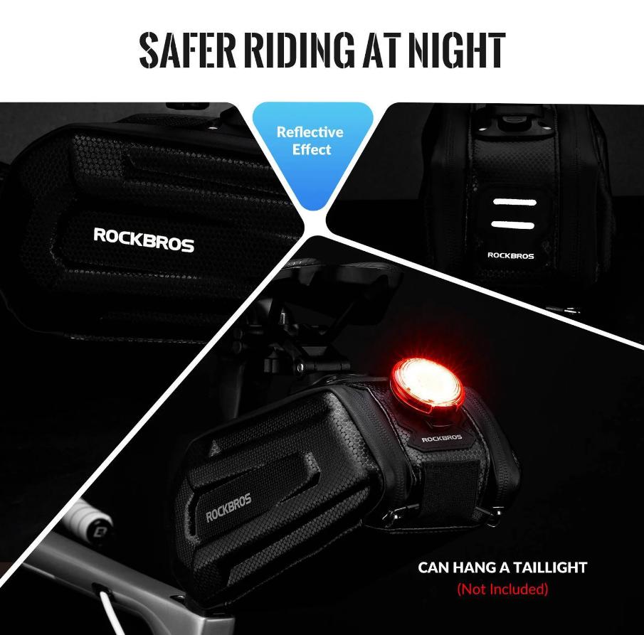 ROCKBROS Bolsa de Bicicleta 3D Carcasa Rígida 1,8L con Cierre Rápido & Paneles Reflectantes Impermeable & Seguridad Nocturna de Material PU de Alta Calidad