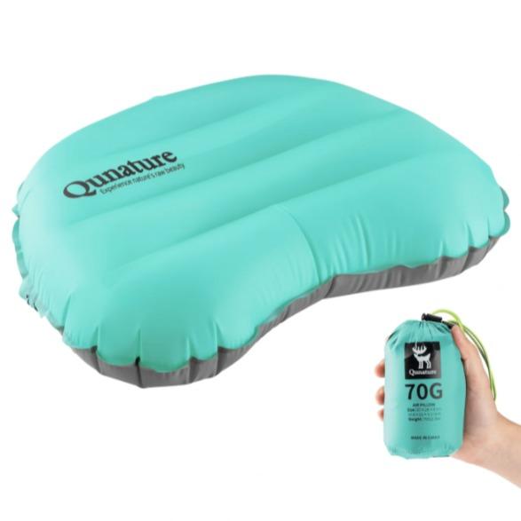 ROCKBROS Qunature cojín de camping ultraligero y inflable 70G 20D nylon Ripstop para senderismo y escalada al aire libre soporte ergonómico para la nuca núcleo de aire estable