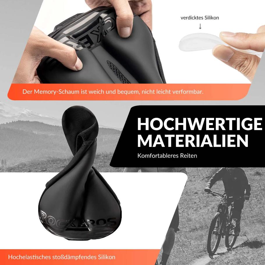 ROCKBROS Funda de sillín para bicicleta acolchada con gel, suave y de silicona y tejido PU, compatible con MTB, bici de carretera, trekking, plegable y entrenamiento en casa