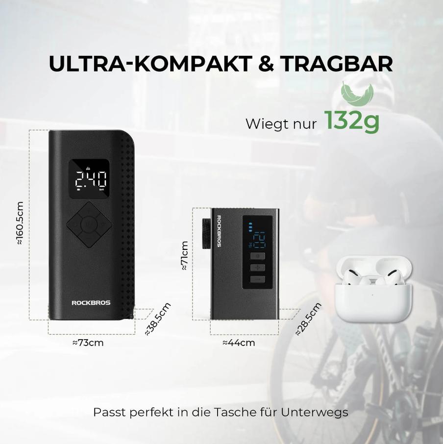 ROCKBROS MINI bomba de bicicleta eléctrica AS240 Pro 420mAh batería compatibilidad universal con válvulas pantalla LED kit completo ultraligero 132g para bicicleta de carretera mountain bike bicicleta eléctrica city bike