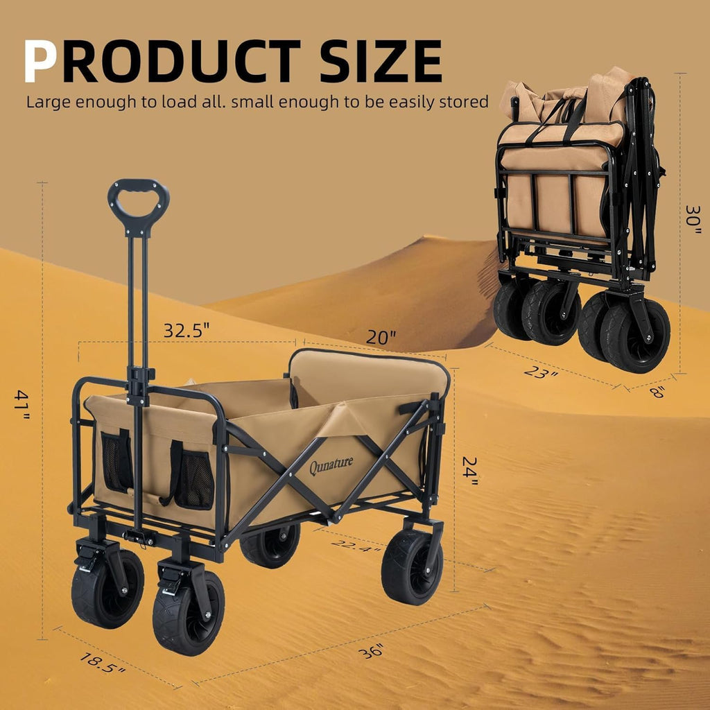 ROCKBROS Qunature carro plegable con capacidad de carga de 150 kg, capacidad de 150 L, carro de compras multiusos resistente para playa, compras, picnic, negro/marrón