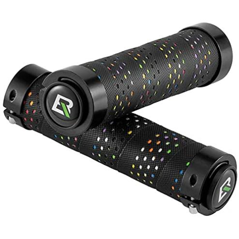 ROCKBROS Antideslizantes y con amortiguación de impactos, empuñaduras de manillar para bicicleta, diseño lock-on para MTB, carretera y e‑bike, en negro/rojo/azul/multicolor