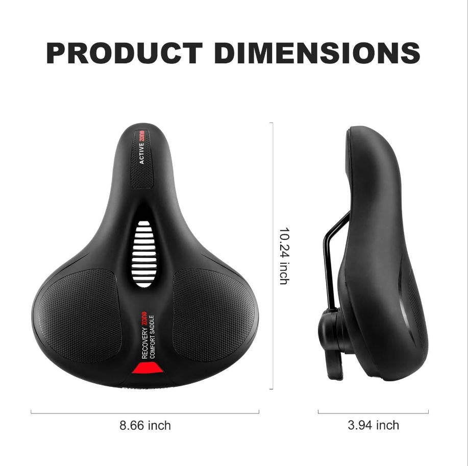 ROCKBROS sillín de espuma viscoelástica anti dolor para bicicleta, 26 x 22 cm, cuero PU impermeable y espuma viscoelástica transpirable y antideslizante, máximo confort para MTB, bicicleta de carretera y e‑bike, diseño reflectante