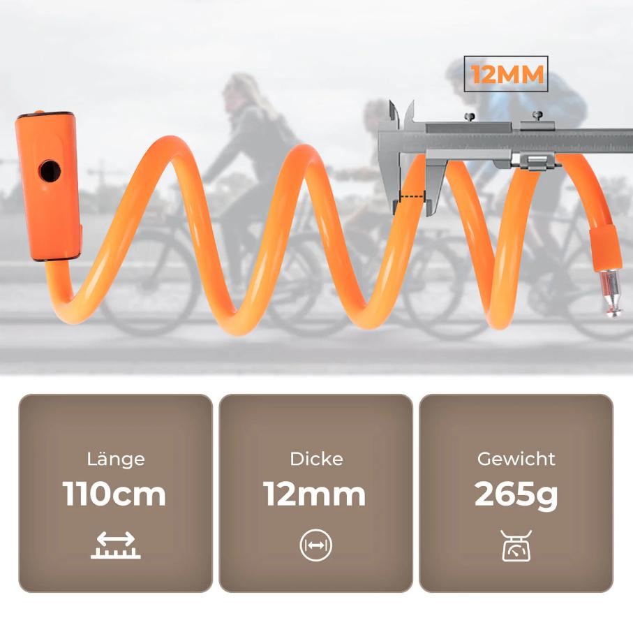 ROCKBROS candado para bicicleta de 110 cm / 11 mm con núcleo de aleación de zinc reforzada y cable de acero 7x7 para alta seguridad y durabilidad