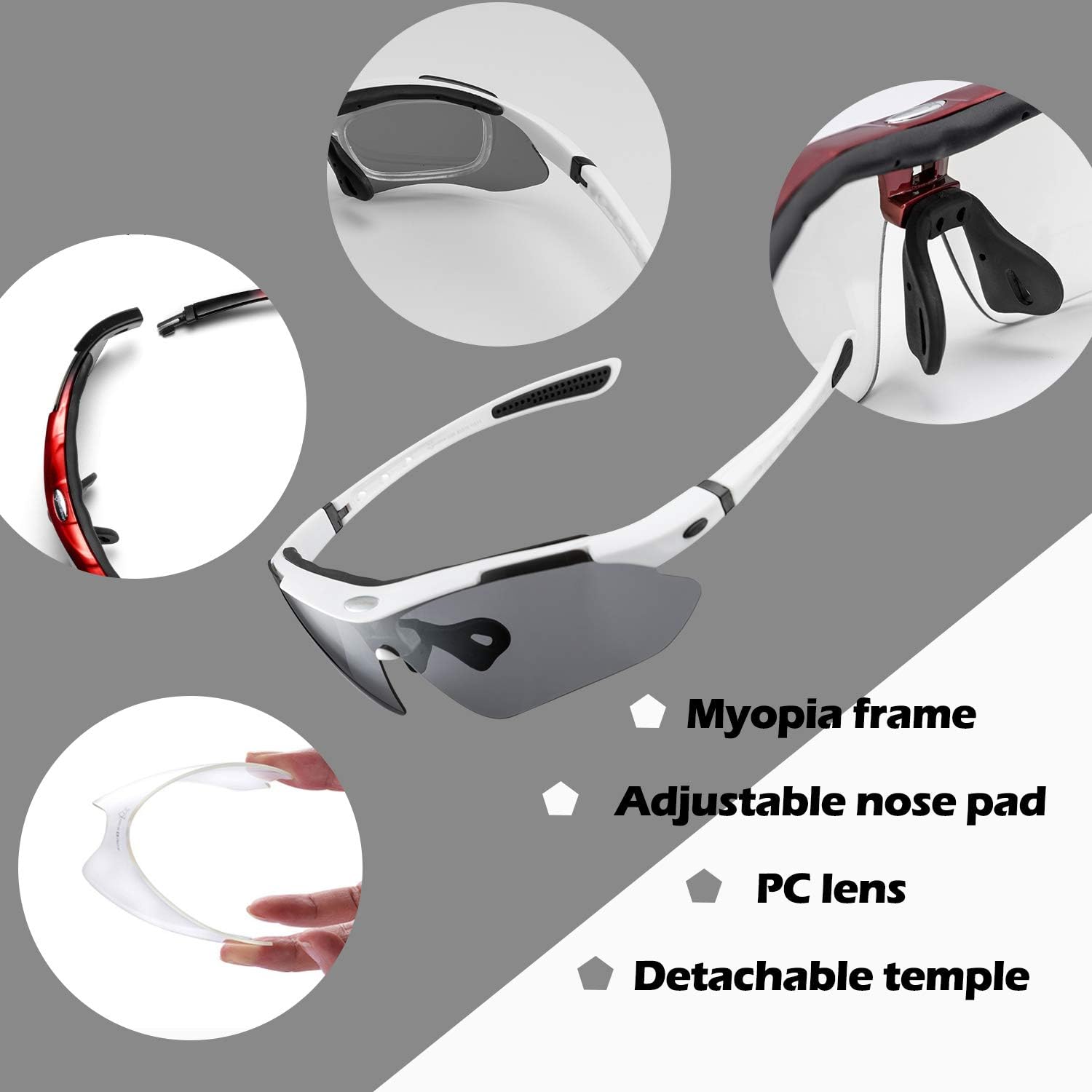 Gafas de ciclismo ROCKBROS polarizadas con 5 lentes intercambiables para mujer y hombre, gafas deportivas para bicicleta, aptas para deportes al aire libre como ciclismo, correr y pesca; gafas de ciclismo estilo ciervo