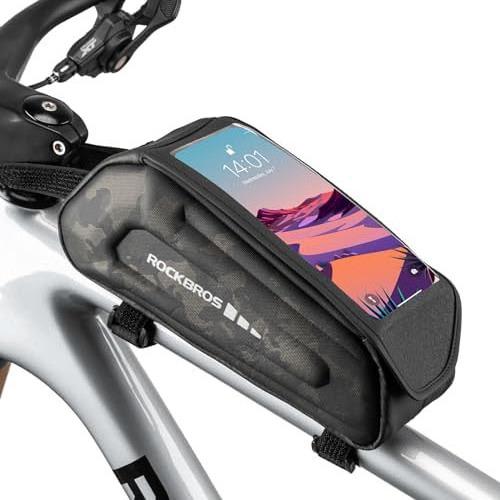 ROCKBROS Bolsa de Bicicleta Impermeable Funda de Movil para Smartphone de 6.8 inch Materiales de Alta Calidad Ventana TPU Poliéster & PU Exterior Capacidad de 1.7l Diseño de Logo Reflectante