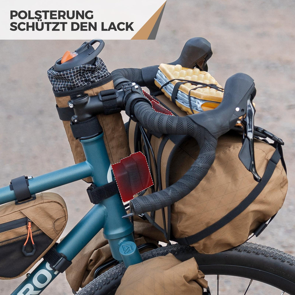 ROCKBROS soporte de manillar para bolsas delantera, fijación robusta, hasta 12 litros y 54 cm de an., universalmente compatible, estable y a prueba de arañazos, para bicicletas de carretera, gravel y montaña