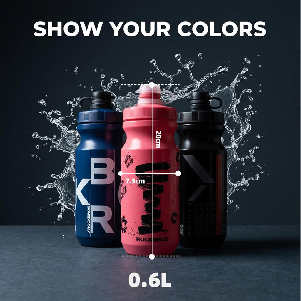 ROCKBROS botella de agua 600 ml a prueba de fugas sin BPA botella deportiva para ciclismo senderismo actividades al aire libre trabajo escuela rosa material PP5 diseño ergonómico