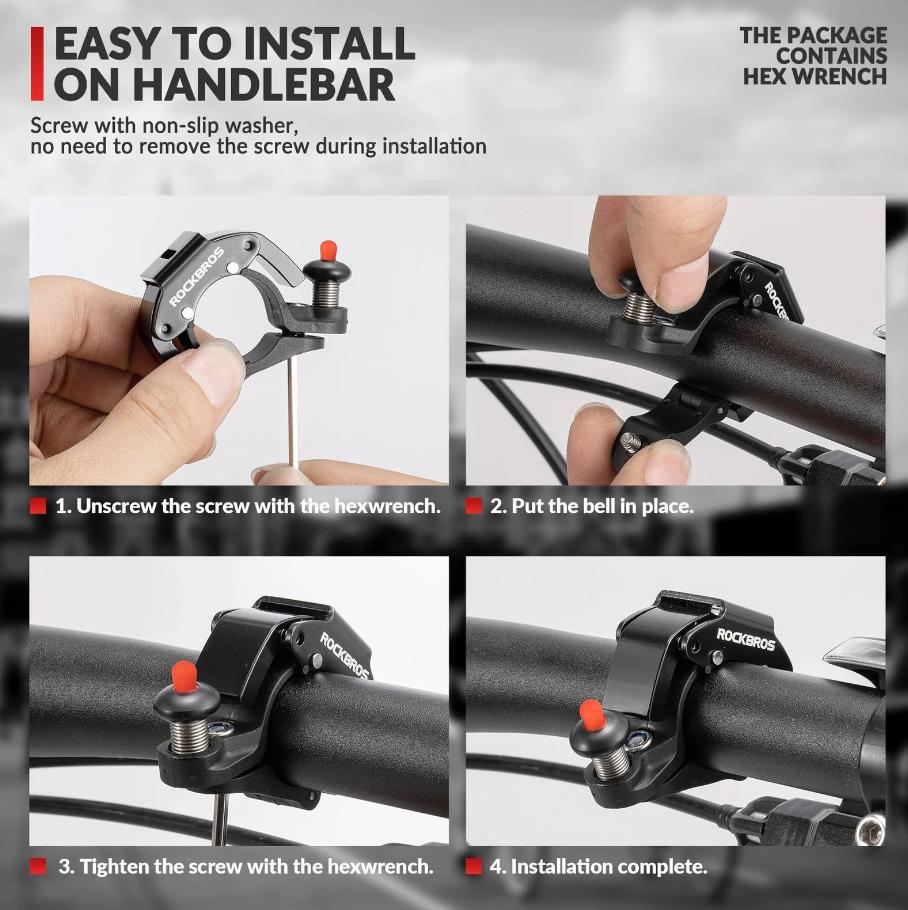 ROCKBROS Campana Bicicleta Avisador 100dB Sonido Fuerte Novedoso Mini Campana Ciclismo en Aleación de Aluminio y Acero Inoxidable de Alta Calidad & Oculta Fácil Instalación