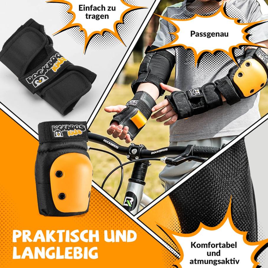 Rodilleras ROCKBROS para niños, set de almohadillas cómodas 6 en 1, protectores para ciclismo y deportes