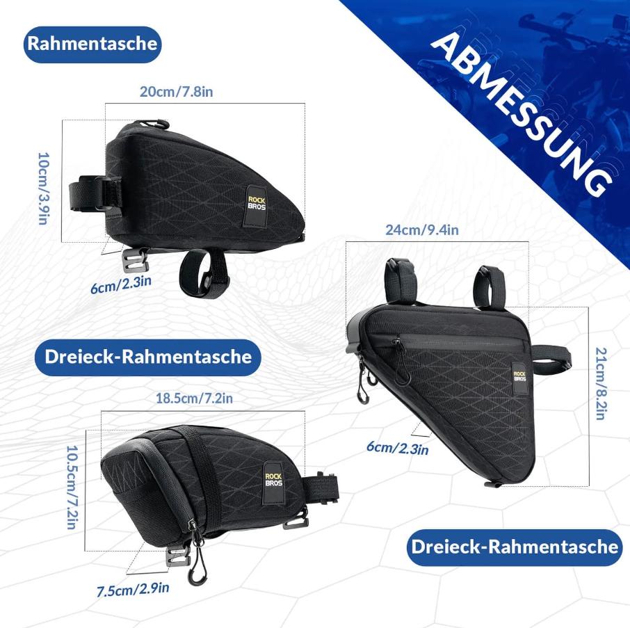 ROCKBROS Bolsa de Bicicleta Set Bolsa de Marco*2+Bolsa de Sillín*1 1.2L con Correa de Hombro Ajustable Multifuncional＆Ligero Instalado de Poliéster de Alta Densidad