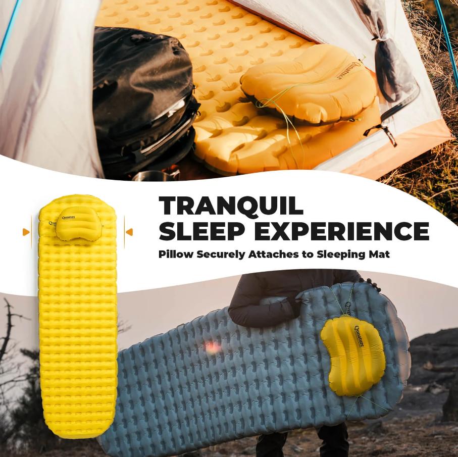ROCKBROS Qunature cojín de camping ultraligero y inflable 70G 20D nylon Ripstop para senderismo y escalada al aire libre soporte ergonómico para la nuca núcleo de aire estable