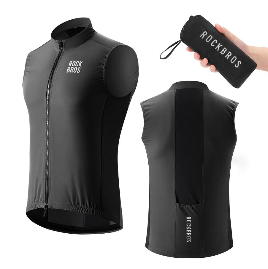 ROCKBROS chaleco de ciclismo sin mangas cortavientos y transpirable, plegable con bolsillo trasero y elementos reflectantes para la máxima libertad de movimiento