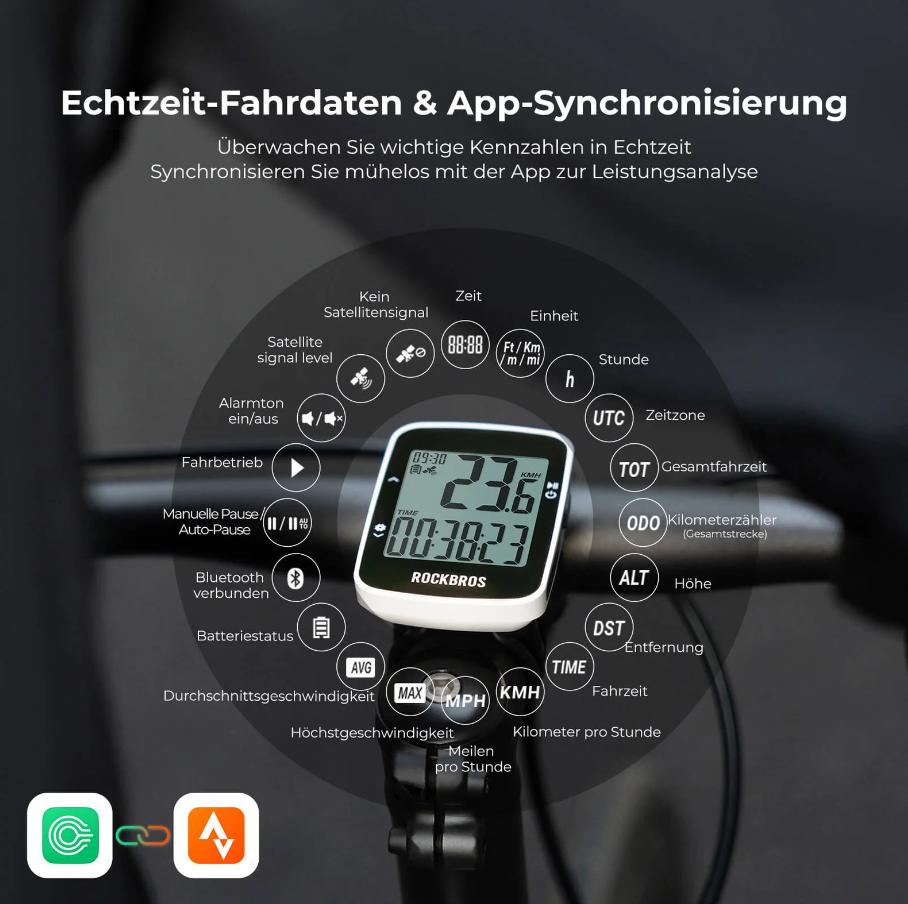 ROCKBROS computadora de bicicleta inalámbrica R1 con seguimiento GPS preciso, pantalla HD de 2.3", impermeable IPX7, batería de 18 horas para largas distancias