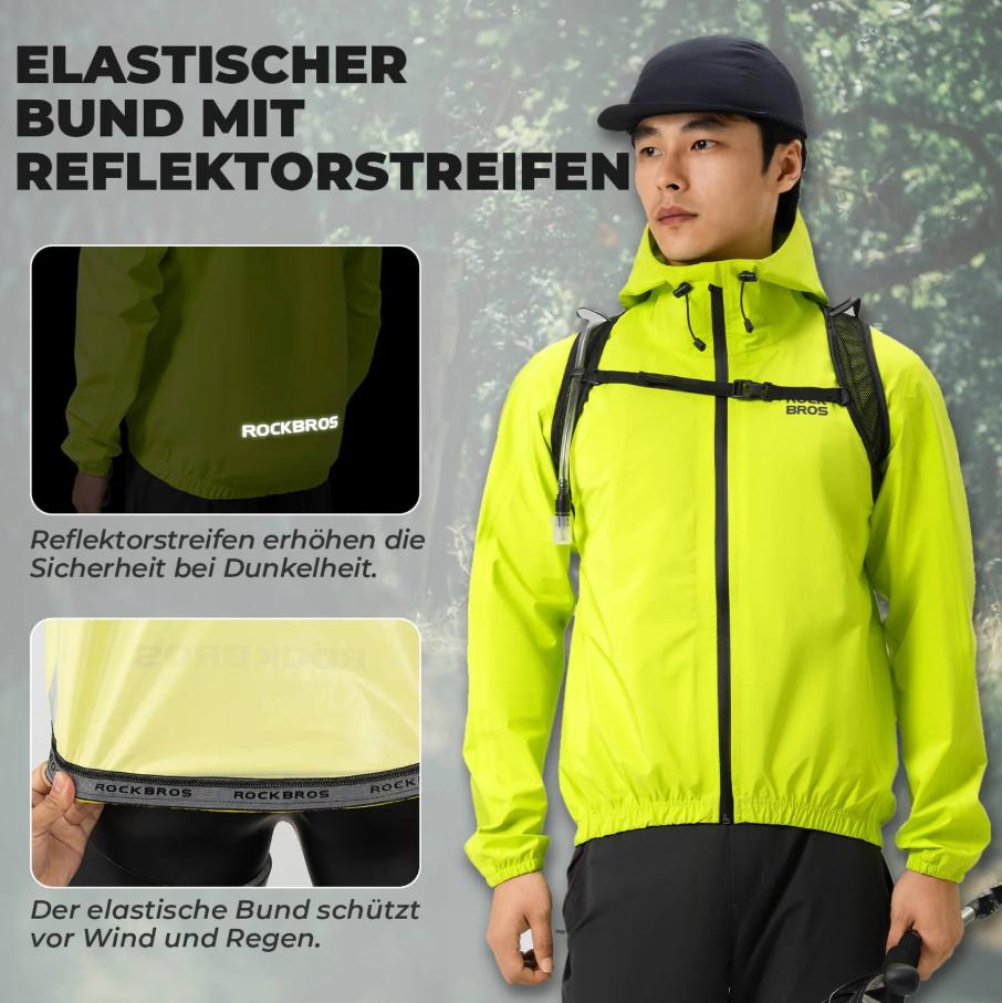 ROCKBROS Chaqueta Amarillo Neón Impermeable Ligera 0-15° Hombre Mujer Transpirable y Cómoda con Capucha Extendida y Dobladillo Elástico