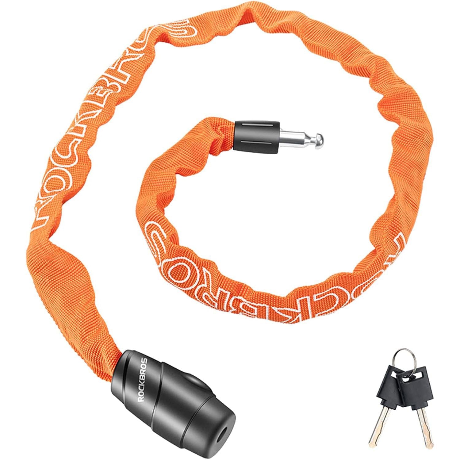 ROCKBROS Cerradura de Bicicleta 95cm/15.61mm Cerradura de Bicicleta Cadena Nivel de Seguridad Alta con 2 Llaves Cubierta Impermeable para Bicicleta, Motocicleta, Bicicleta Eléctrica