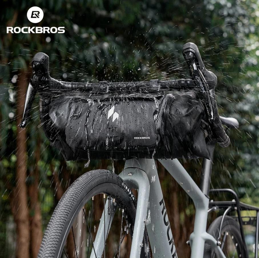 ROCKBROS bolsa de bicicleta impermeable, bolsa de manillar 8 L AS-154 RideMate con volumen extensible y fijación de 3 puntos para gravel, MTB y bicicletas plegables