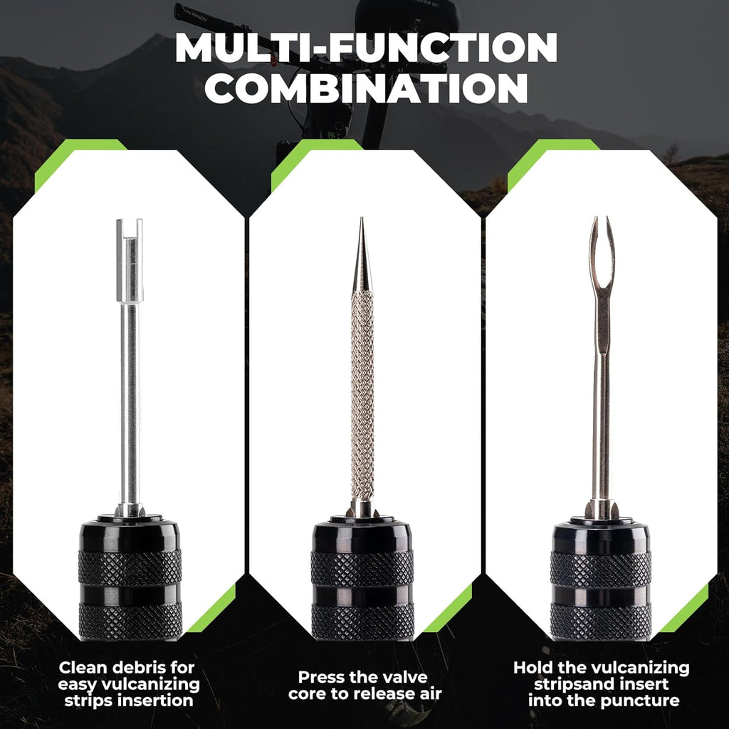 ROCKBROS kit de reparación de tubeless para neumáticos – set compacto con tapones de goma, carcasa de aluminio y empuñadura ergonómica, herramienta de reparación de neumáticos para bicicleta y motocicleta