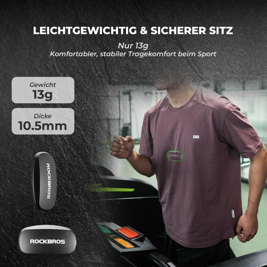ROCKBROS IP67 monitor de frecuencia cardíaca con correa torácica impermeable, Bluetooth/Ant+, para deporte & natación, monitorización en tiempo real precisa, ultraligero 13 g