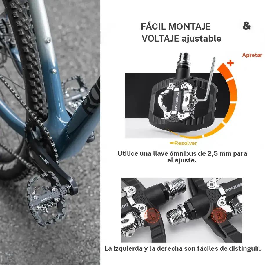 RockBros Pedal de Bicicleta de Montaña SPD Clipless Pedal y Pedal Plano 2 en 1 Incluye Tacos 9/16" con Plataforma Ancha y Pins Antideslizantes para Máxima Seguridad y Comodidad