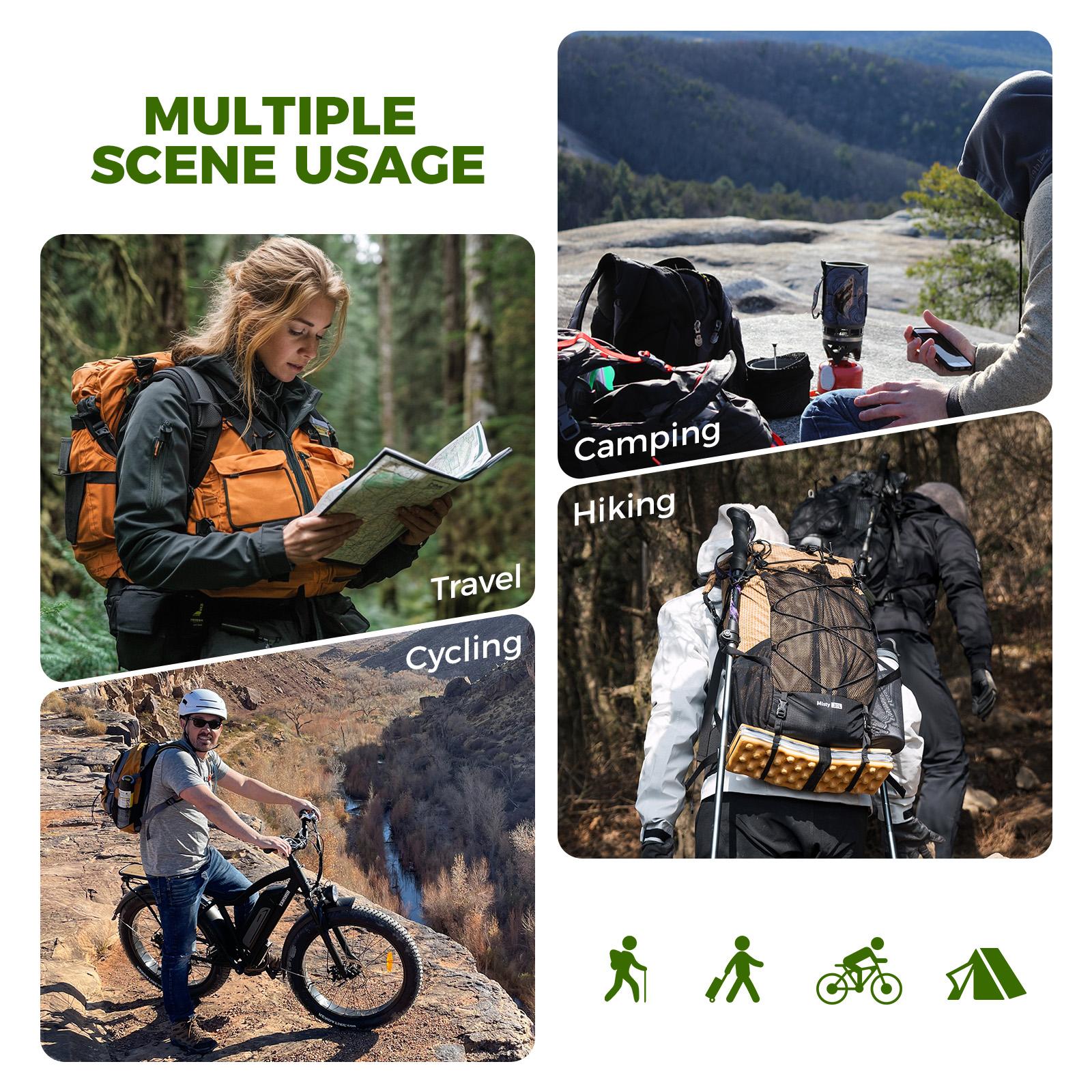 ROCKBROS mochila de trekking 35L resistente al agua, material de nylon robusto, gran capacidad, varios compartimentos, sistema de transporte cómodo, detalles de seguridad, mochila de senderismo versátil para caminatas de 1-2 días o viajes de 3 días