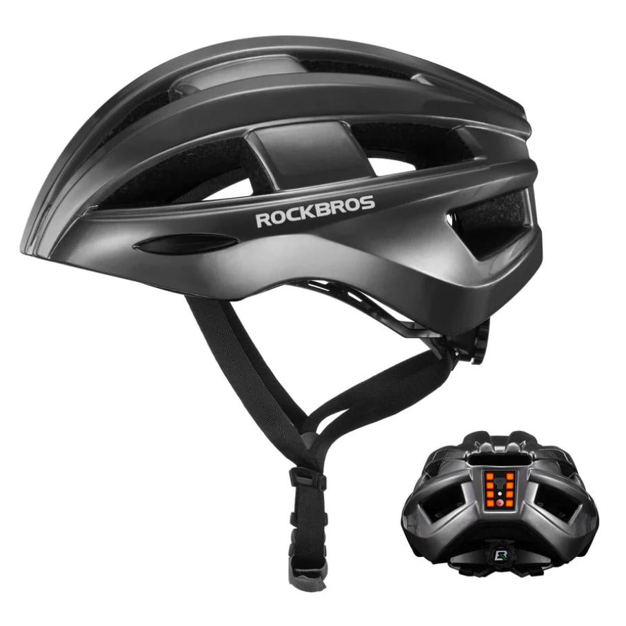 ROCKBROS Casco de Ciclismo con Luz Trasera 55-60cm, 8 Perlas LED, 3 Modos, Batería de 300 mAh, Ventilación Transpirable, Ligero y Cómodo, Incluye Módulo de Luz Trasera Incorporado