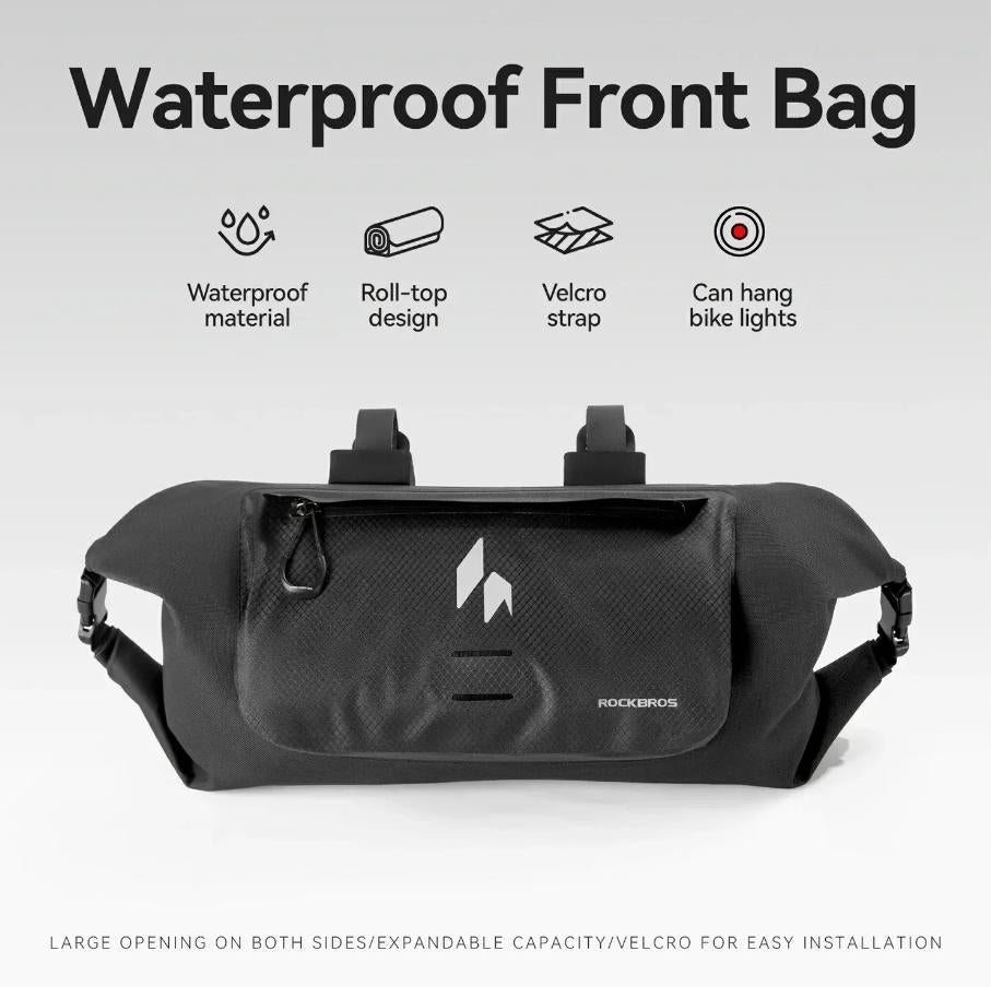 ROCKBROS bolsa de bicicleta impermeable, bolsa de manillar 8 L AS-154 RideMate con volumen extensible y fijación de 3 puntos para gravel, MTB y bicicletas plegables