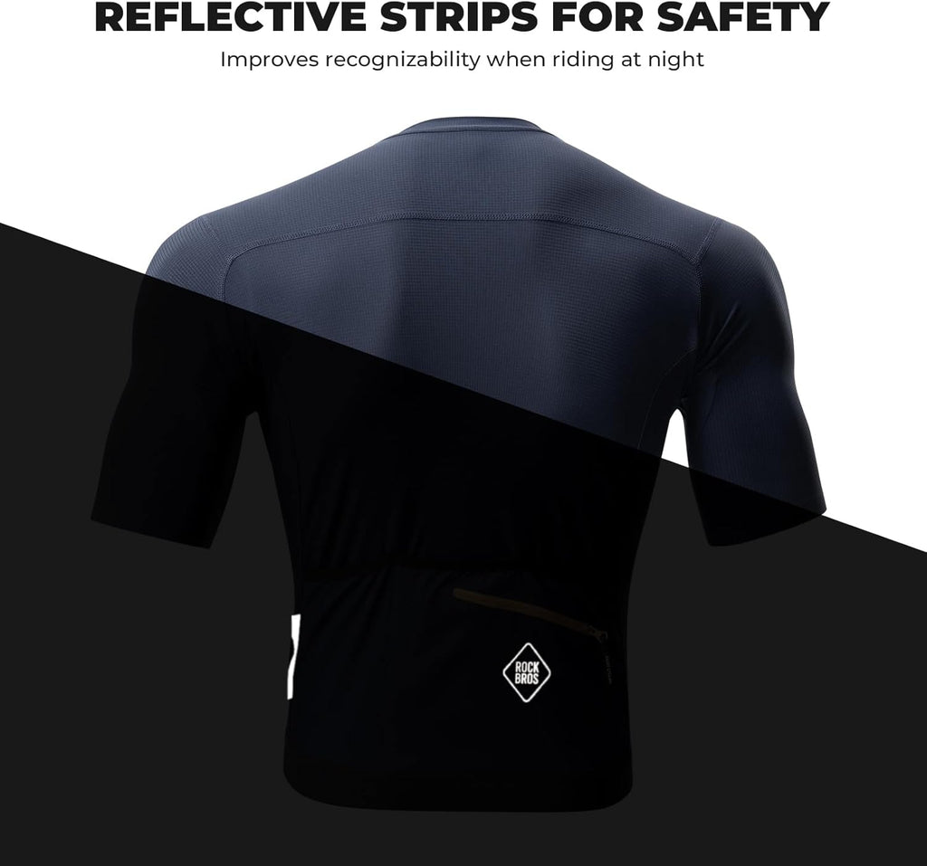 ROCKBROS camiseta de ciclismo para hombre de manga corta, transpirable y de secado rápido, con bolsillos traseros, para ciclismo en carretera y deportes al aire libre