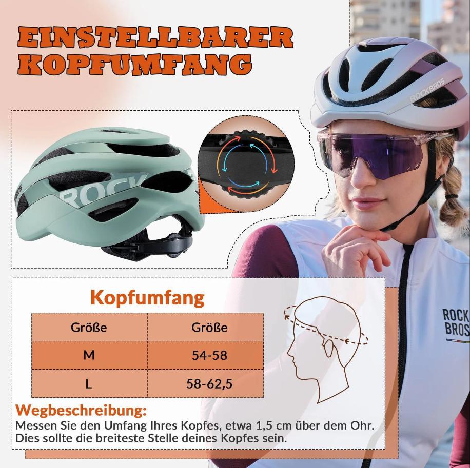 ROCKBROS Casco de bicicleta certificado CE para ciclismo deportivo y MTB, casco protector transpirable, material PC+EPS resistente a impactos, ventilado y ajustable con flexibilidad, talla 54–58 cm