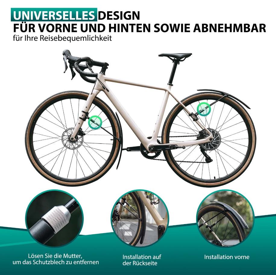 ROCKBROS set de guardabarros para bicicleta 27,5", liberación rápida, ligeros para bici de carretera y MTB, ángulo ajustable, protección contra salpicaduras rápida, material de PP para lluvia, gravel, desplazamientos y ciclismo al aire libre