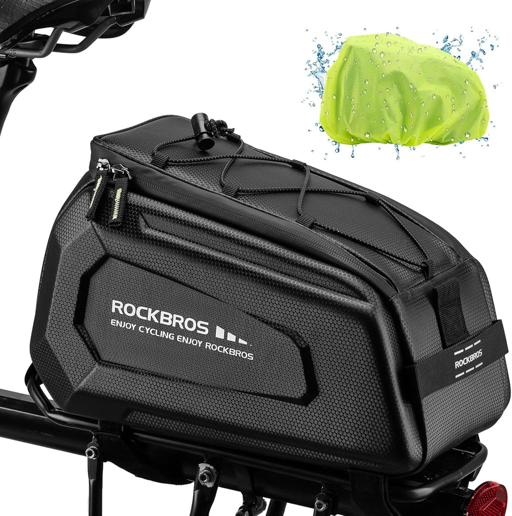ROCKBROS Bolsa de Portaequipajes para Bicicleta 9L Impermeable con Cubierta de Lluvia y Correa de Hombro Cintas Reflectantes y 4 Correas Ajustables con Cierre de Velcro para Mayor Seguridad y Estabilidad